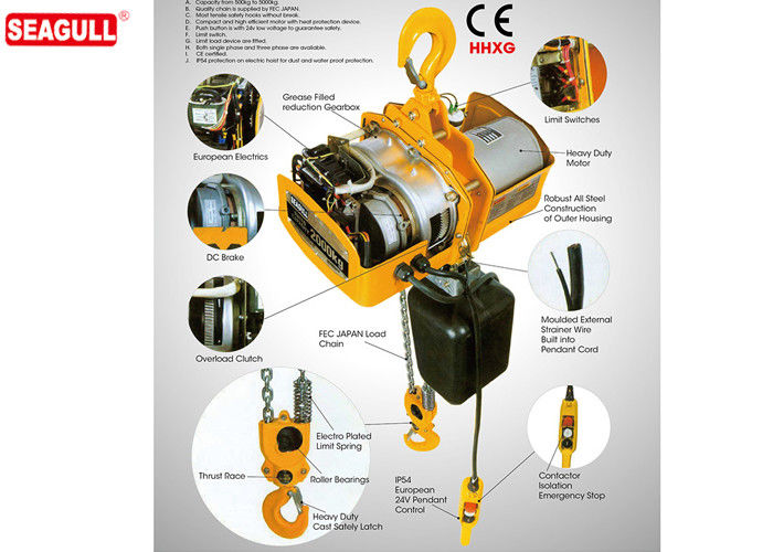 100kg 3 Ph Small Electric Chain Hoist Suspended Type With Energy-Saving Motor