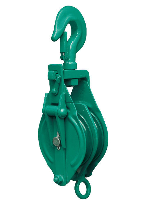 Green Double Sheave Block Pulley / 10 Ton Snatch Block With Hook Drop Forged