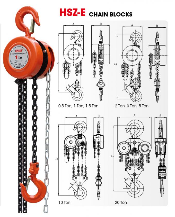 HSZE Series Manual Chain Block Chain Pulley Block 3 Ton 1 Year Warranty